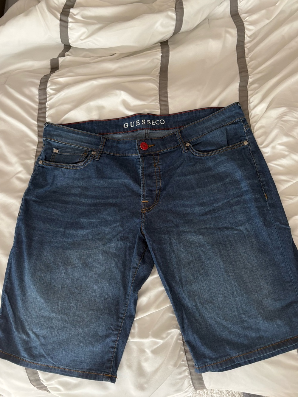 Guess Indigo Blue Men's Denim Shorts with Red Accent